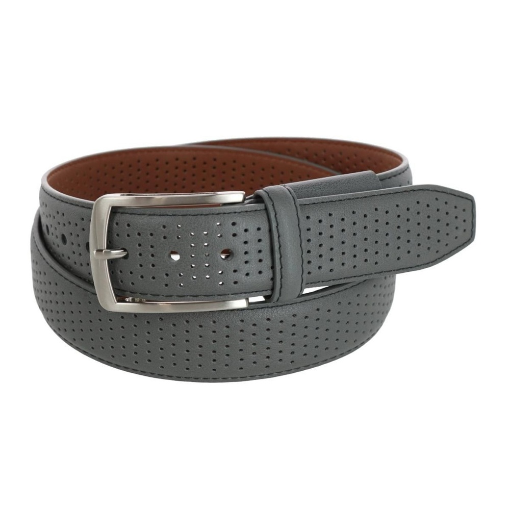 PEBBLE BEACH | Perforated Leather Stretch Belt Gray Size 38
